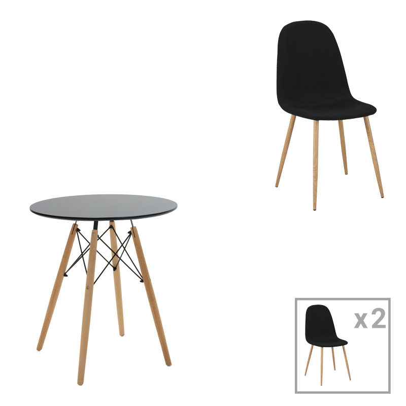 Set tavoline ngrënieje me 3 copë Julita-Bella pakoworld mdf në ngjyrë të zezë-natyrale D60x73cm