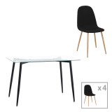 Set tavoline ngrënie me 5 pjesë Quana-Bella pakoworld xham i tejdukshëm dhe këmbë metalike të zeza 120x70x75cm