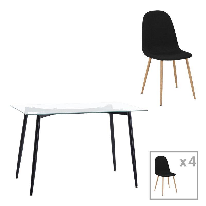Set tavoline ngrënie me 5 pjesë Quana-Bella pakoworld xham i tejdukshëm dhe këmbë metalike të zeza 120x70x75cm