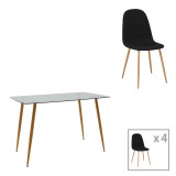 Set tavoline ngrënieje me 5 pjesë Chloe-Bella pakoworld xham 8mm-këmbë me ngjyrë natyrale 120x70x75cm