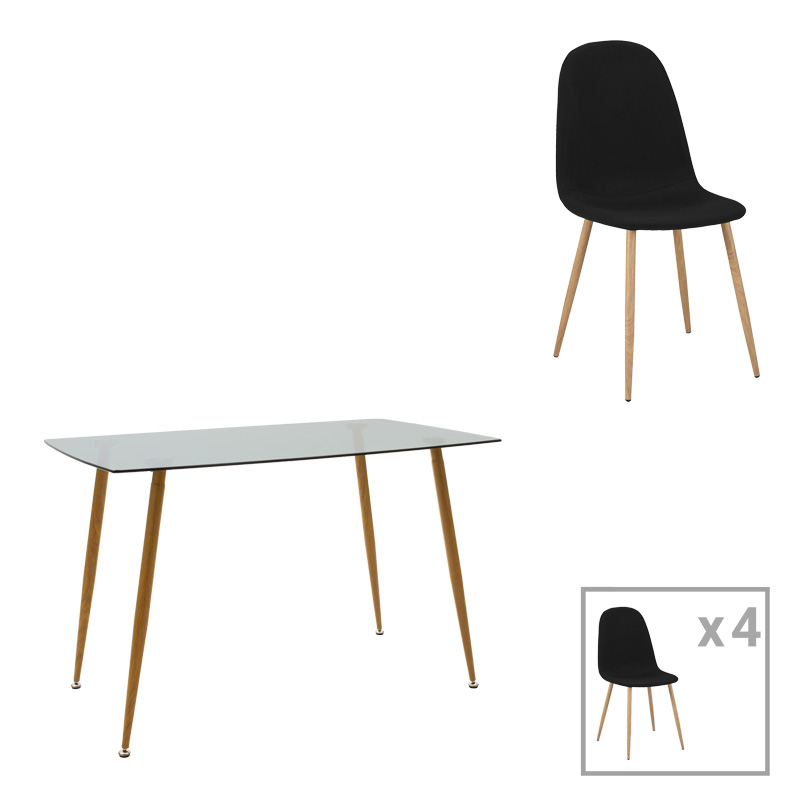 Set tavoline ngrënieje me 5 pjesë Chloe-Bella pakoworld xham 8mm-këmbë me ngjyrë natyrale 120x70x75cm