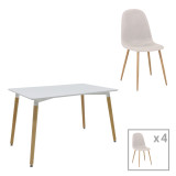 Set tavoline ngrënieje Bella-Natali pakoworld me 5 copë MDF këmbë të bardha-natyrale 120x80x76cm