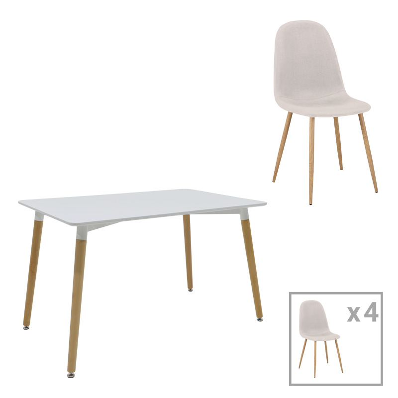 Set tavoline ngrënieje Bella-Natali pakoworld me 5 copë MDF këmbë të bardha-natyrale 120x80x76cm