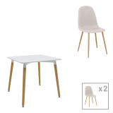 Set tavoline ngrënie Bella-Natali pakoworld me 3 copë MDF e bardhë-këmbë natyrale 80x80x76cm