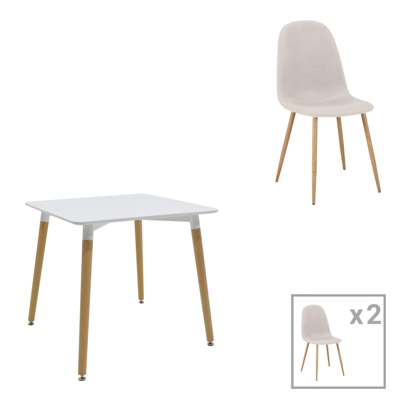 Set tavoline ngrënie Bella-Natali pakoworld me 3 copë MDF e bardhë-këmbë natyrale 80x80x76cm