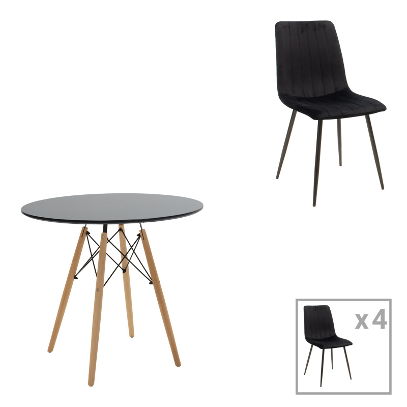 Set tavoline ngrënieje Julita-Noor pakoworld me 5 copë MDF këmbë të zeza-natyrale Φ80x73cm