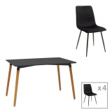 Tavolinë ngrënie Natali-Noor pakoworld set me 5 copë MDF e zezë-këmbë natyrale 120x80x76cm