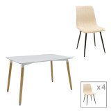 Set tavoline ngrënieje Natali-Noor pakoworld me 5 copë MDF e bardhë-bejzh-këmbë natyrale 120x80x76cm