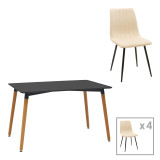 Set tavoline ngrënie Natali-Noor pakoworld me 5 copë MDF e bardhë-bezhë-e zezë 120x80x76cm