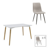 Set tavoline ngrënieje Natali-Noor pakoworld me 3 copë MDF këmbë të bardha-gri-natyrale 120x80x76cm