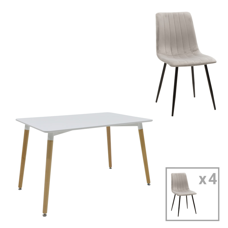 Set tavoline ngrënieje Natali-Noor pakoworld me 3 copë MDF këmbë të bardha-gri-natyrale 120x80x76cm