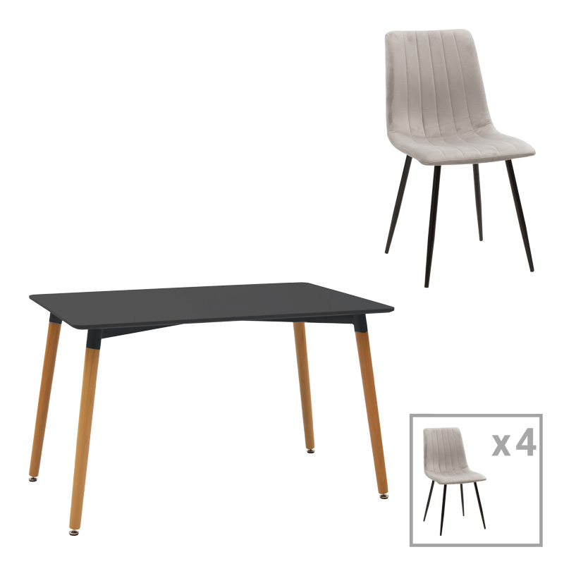 Set tavoline ngrënieje Natali-Noor pakoworld me 3 copë MDF këmbë të zeza-gri-natyrale 120x80x76cm