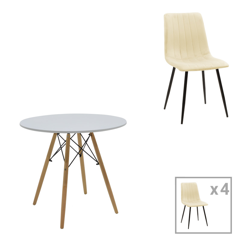 Set tavoline ngrënieje Julita-Noor pakoworld me 3 copë MDF pëlhurë e bardhë-bezhë Φ80x73cm