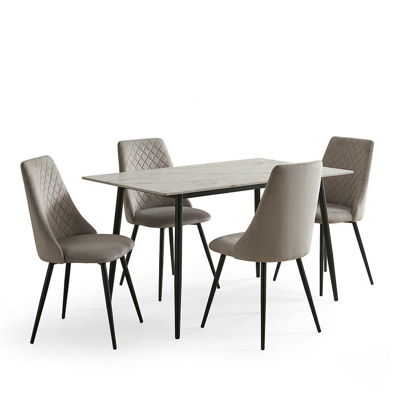 Set tavoline ngrënieje Gustas-Giselle pakoworld me 5 pjesë mermer i bardhë guri i sinterizuar-metal i zi 120x80x75cm