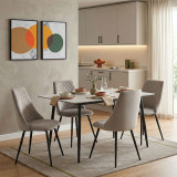Set tavoline ngrënieje Gustas-Giselle pakoworld me 5 pjesë mermer i bardhë guri i sinterizuar-metal i zi 120x80x75cm