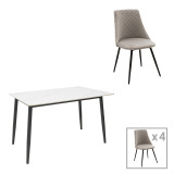 Set tavoline ngrënieje Gustas-Giselle pakoworld me 5 copë mermer i bardhë-kadife gri 120x80x76cm