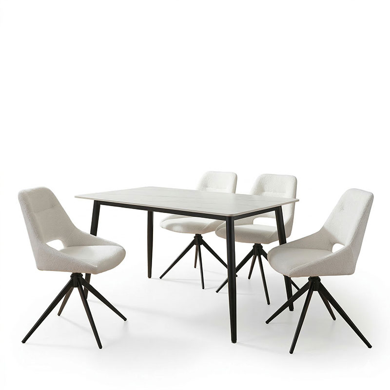 Set tavoline ngrënieje Gustas-Luciano I pakoworld me 5 copë mermer i bardhë-pëlhurë krem 120x80x76cm