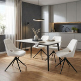 Set tavoline ngrënieje Gustas-Luciano I pakoworld me 5 copë mermer i bardhë-pëlhurë krem 120x80x76cm