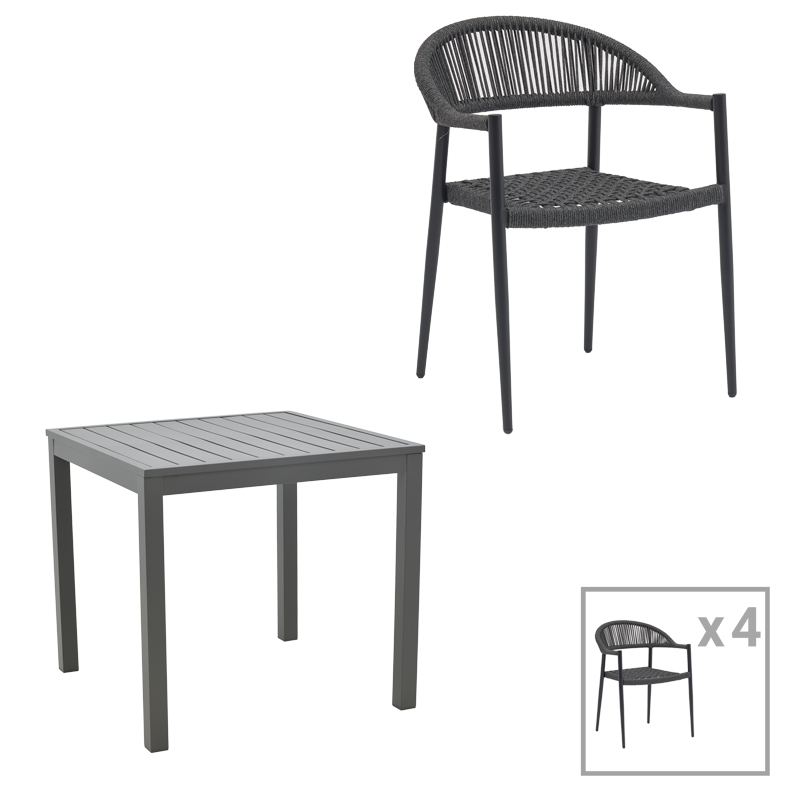 Set tavoline ngrënieje Kliton-Freiburg me 5 pakoworld alumini në nuancë antracit 80x80x74cm