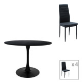 Tavolinë ngrënieje Balou-Parker pakoworld set me 5 copë e zezë-antracit D120x73cm
