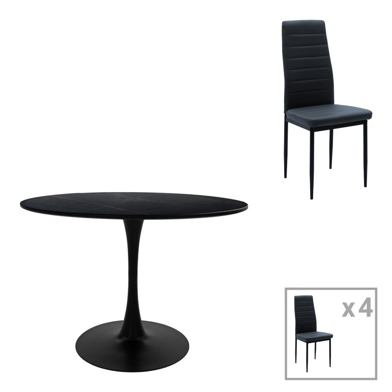 Tavolinë ngrënieje Balou-Parker pakoworld set me 5 copë e zezë-antracit D120x73cm