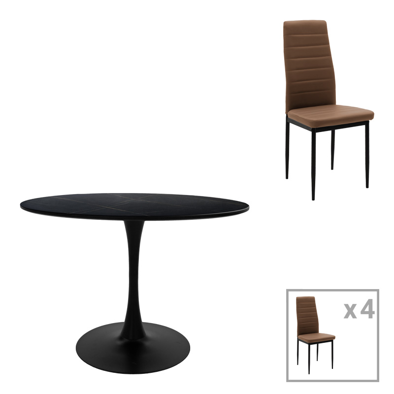Set tavoline ngrënieje Balou-Parker pakoworld me 5 copë të zezë-kafe D120x73cm