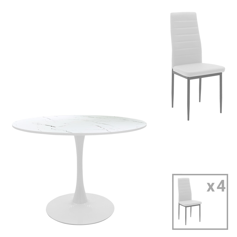 Tavolinë ngrënieje Balou-Parker pakoworld set me 5 copë e bardhë D100x73cm