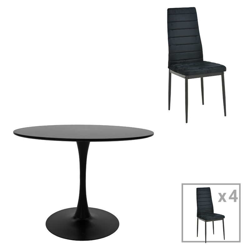 Tavolinë ngrënieje Balou-Parker pakoworld set me 5 copë e zezë D120x73cm