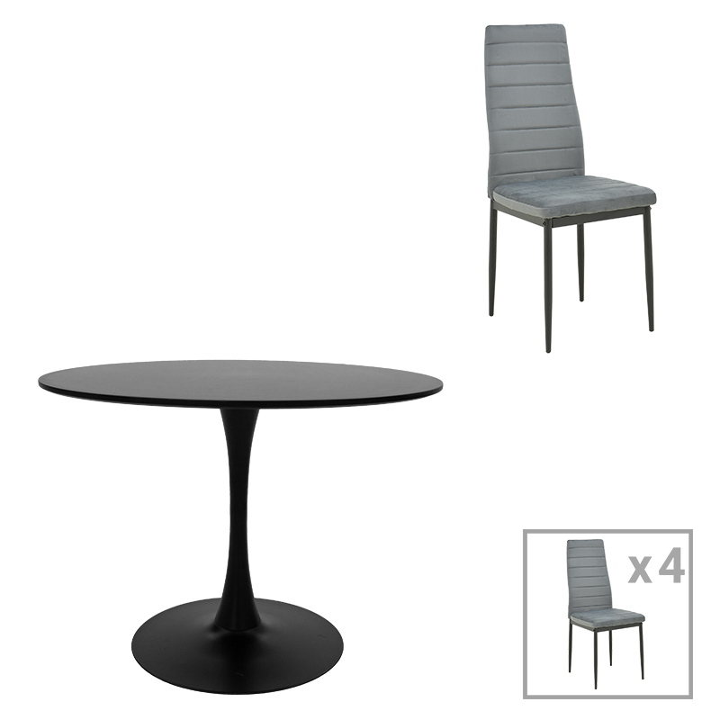 Set tavoline ngrënieje Balou-Parker pakoworld me 5 copë e zezë-gri D120x73cm