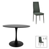 Tavolinë ngrënie Balou-Parker pakoworld set me 5 copë e zezë-pëlhurë antracit D120x73cm