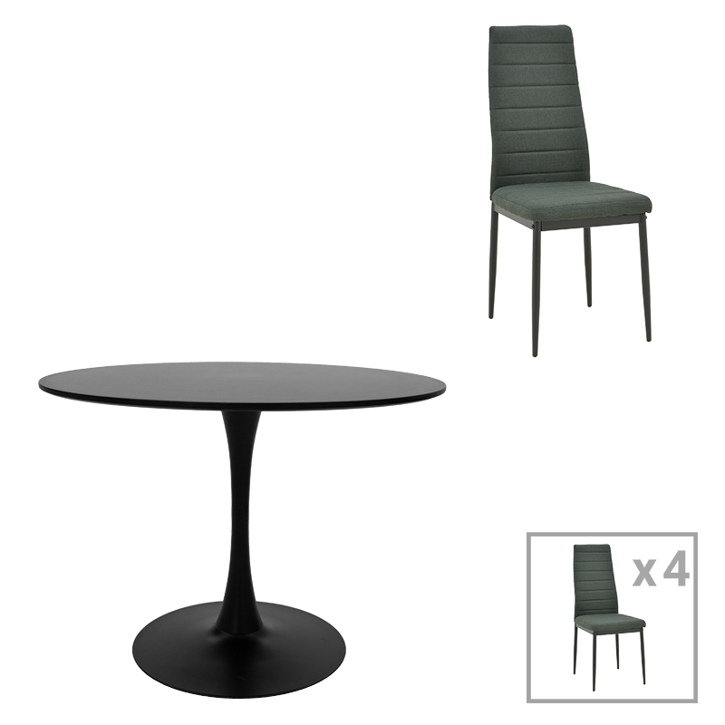 Tavolinë ngrënie Balou-Parker pakoworld set me 5 copë e zezë-pëlhurë antracit D120x73cm