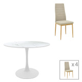 Set tavoline ngrënieje Balou-Parker pakoworld me 5 copë të bardhë-bezhe D120x73cm