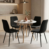 Tavolinë ngrënie Julita-Noor pakoworld set me 5 copë MDF të bardhë-gri të errët-këmbë natyrale D80x73cm