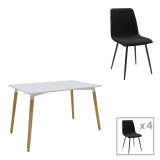 Tavolinë ngrënieje Natali-Noor pakoworld set me 5 copë MDF gri-e bardhë-këmbë natyrale 120x80x76cm