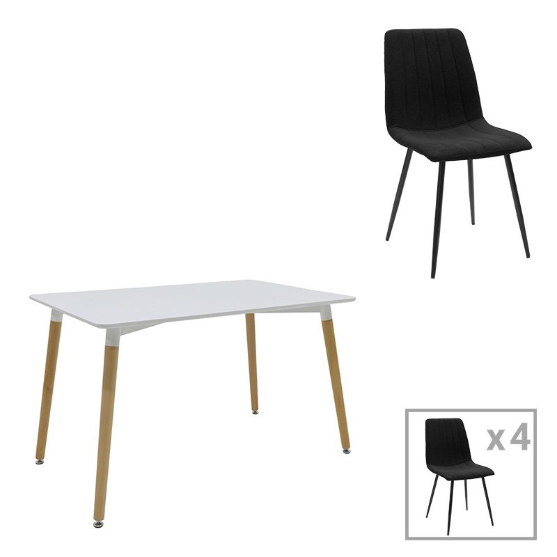 Tavolinë ngrënieje Natali-Noor pakoworld set me 5 copë MDF gri-e bardhë-këmbë natyrale 120x80x76cm