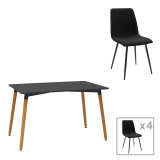 Tavolinë ngrënie Natali-Noor pakoworld set me 5 copë MDF e zezë-këmbë natyrale 120x80x76cm