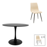 Tavolinë ngrënie Balou-Noor pakoworld set prej 5 MDF e zezë-bezhe D120x73cm