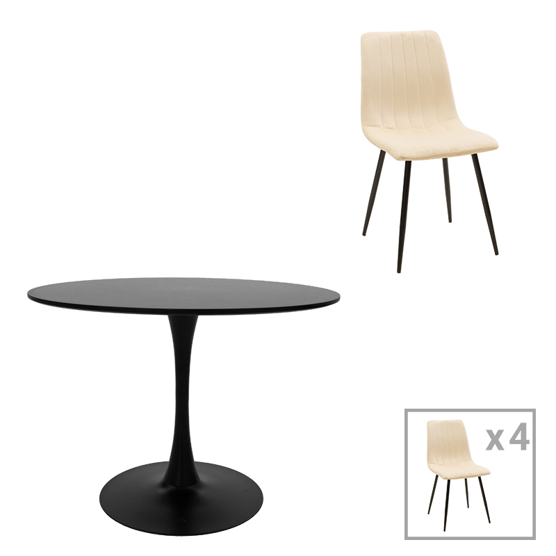 Tavolinë ngrënie Balou-Noor pakoworld set prej 5 MDF e zezë-bezhe D120x73cm
