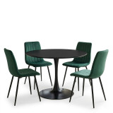 Tavolinë ngrënie Balou-Noor pakoworld set prej 5 MDF e zezë-jeshile D100x73cm