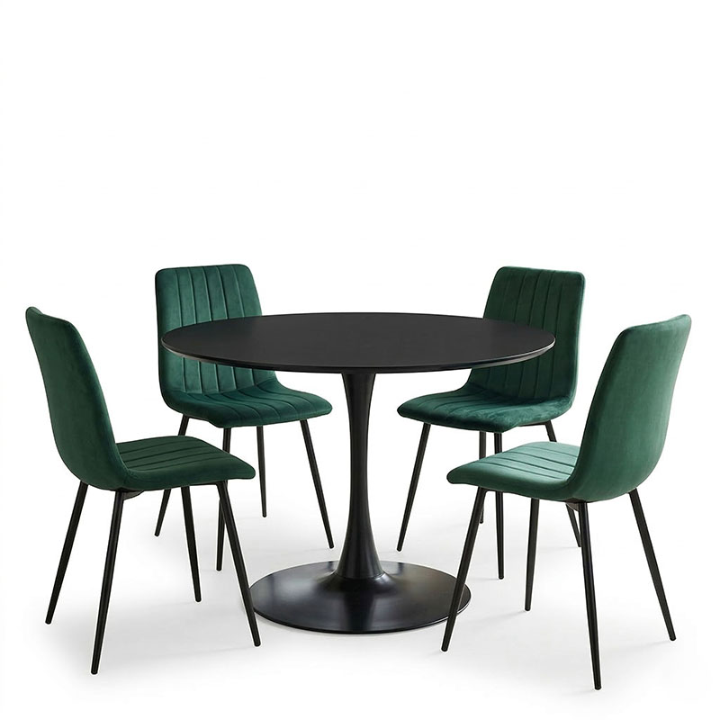 Tavolinë ngrënie Balou-Noor pakoworld set prej 5 MDF e zezë-jeshile D100x73cm