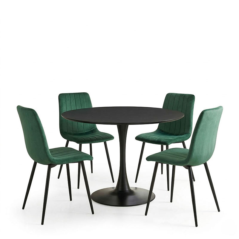 Tavolinë ngrënie Balou-Noor pakoworld set prej 5 MDF e zezë-jeshile D120x73cm
