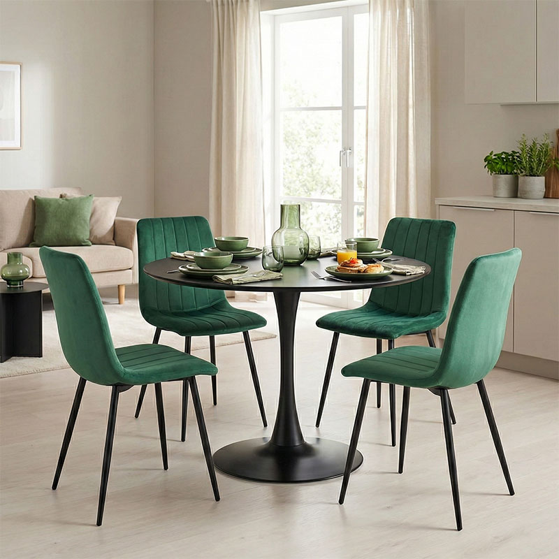 Tavolinë ngrënie Balou-Noor pakoworld set prej 5 MDF e zezë-jeshile D120x73cm