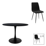Set tavoline ngrënieje Balou-Noor pakoworld prej 5 copësh MDF i zi-pëlhurë e zezë D100x73cm