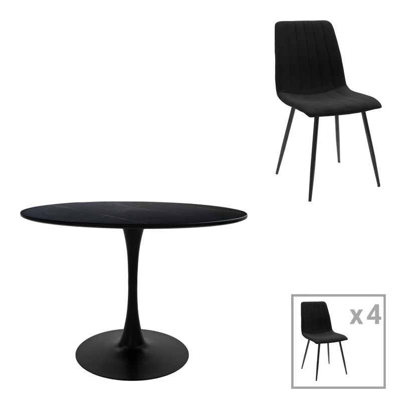 Set tavoline ngrënieje Balou-Noor pakoworld prej 5 copësh MDF i zi-pëlhurë e zezë D100x73cm