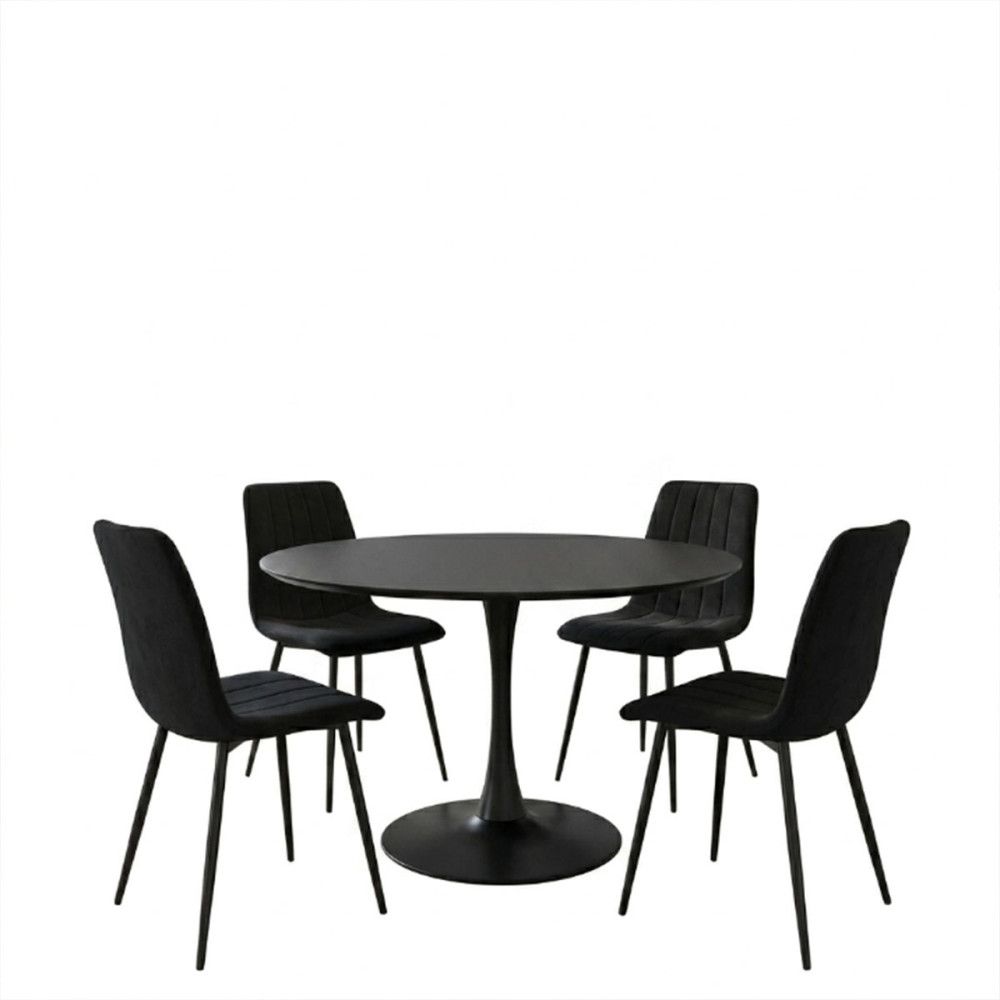 Set tavoline ngrënieje Balou-Noor pakoworld prej 5 copësh MDF i zi-pëlhurë e zezë D120x73cm