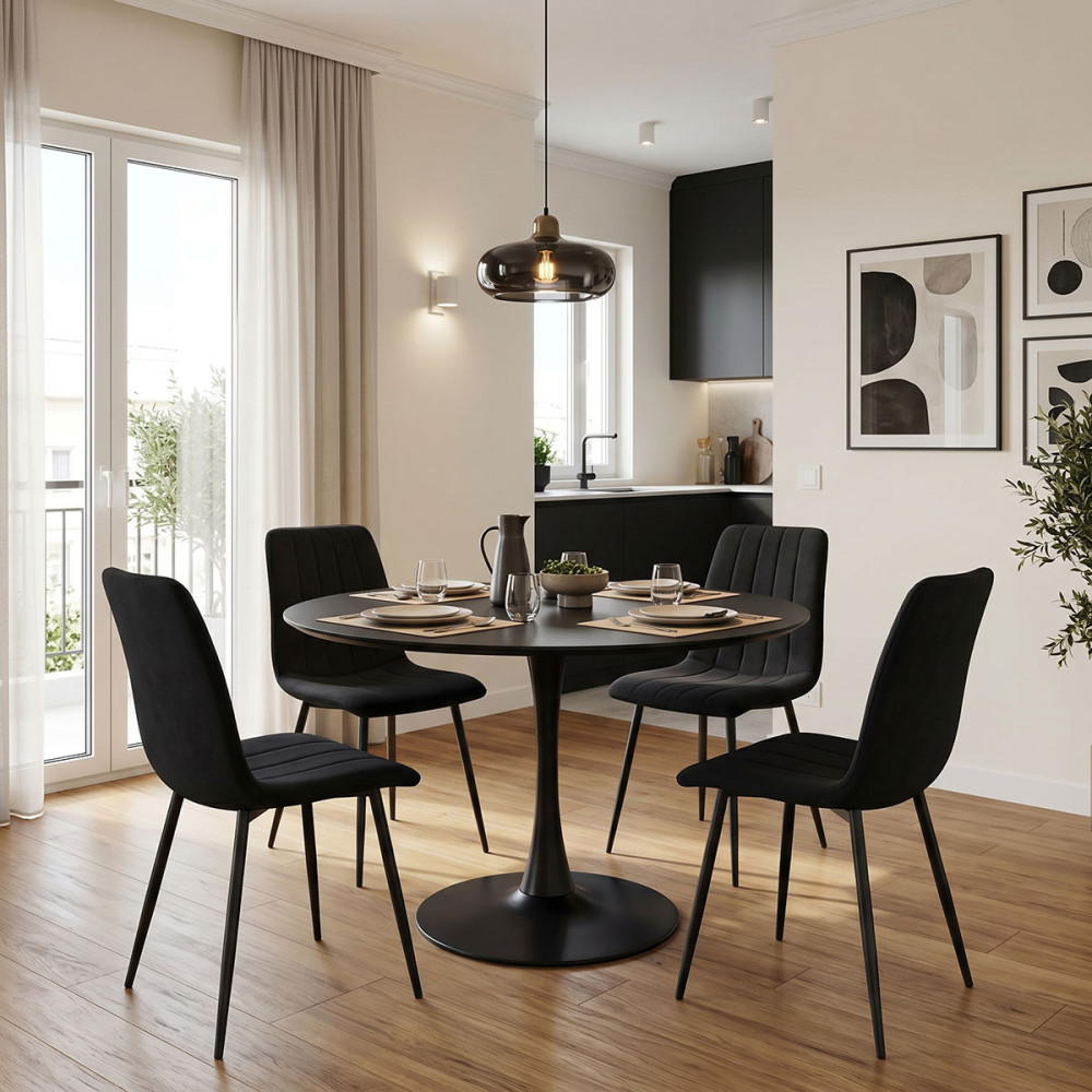 Set tavoline ngrënieje Balou-Noor pakoworld prej 5 copësh MDF i zi-pëlhurë e zezë D120x73cm