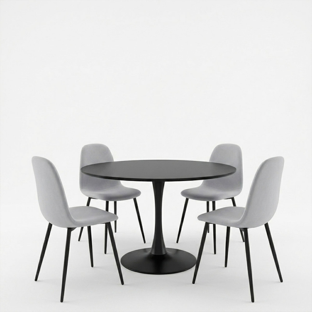 Tavolinë ngrënie Bella-Balou pakoworld set me 5 copë MDF pëlhurë e zezë-gri D120x73cm