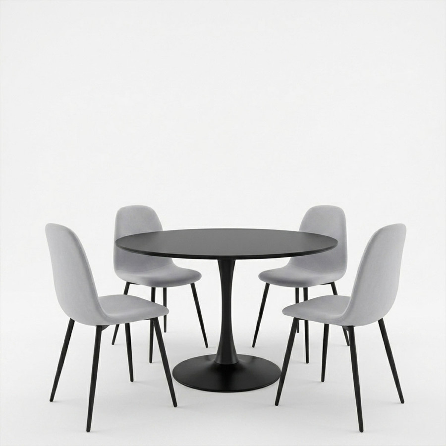 Tavolinë ngrënie Bella-Balou pakoworld set me 5 copë MDF pëlhurë e zezë-gri D120x73cm