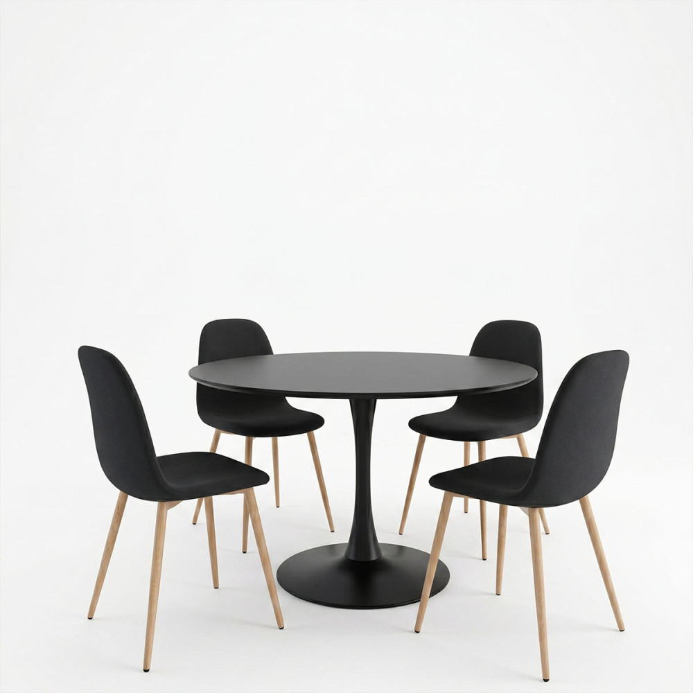 Tavolinë ngrënieje Bella-Balou pakoworld set me 5 copë MDF e zezë-pëlhurë e zezë D120x73cm