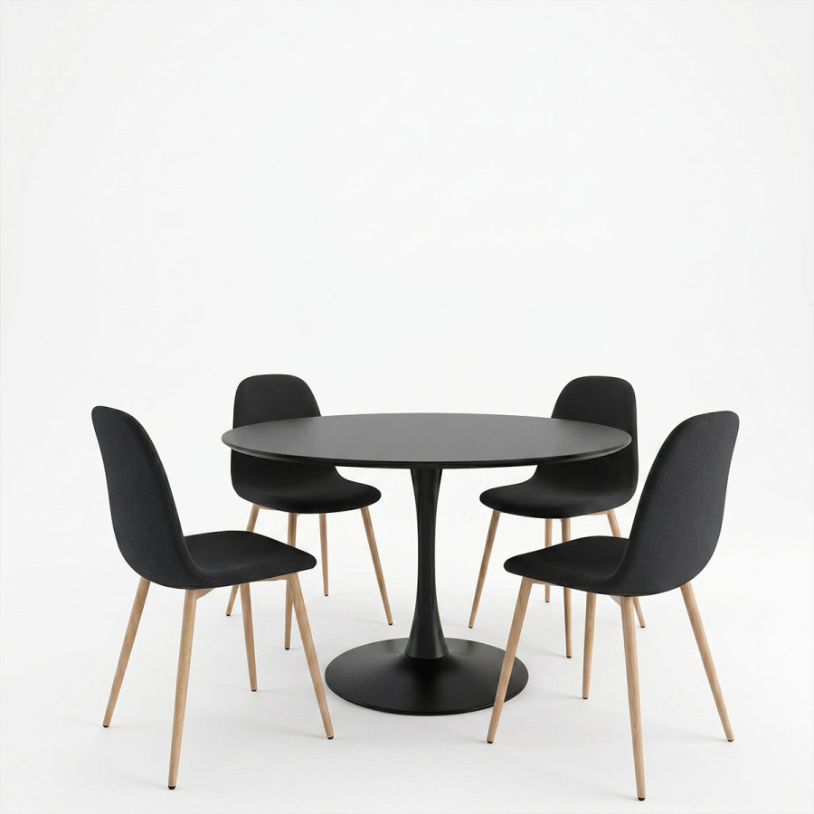 Tavolinë ngrënieje Bella-Balou pakoworld set me 5 copë MDF e zezë-pëlhurë e zezë D120x73cm